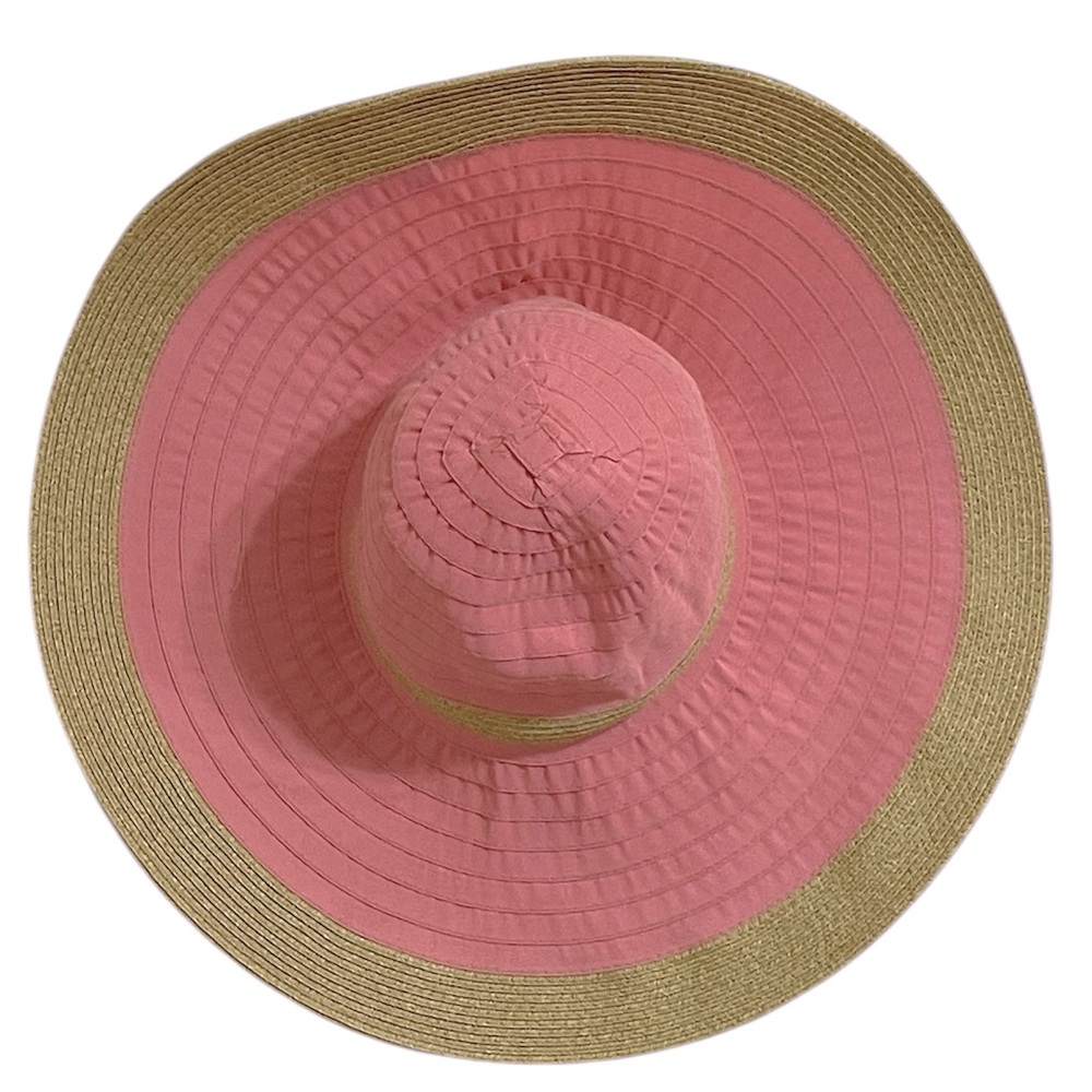 CHIC Salmon Pink Ribbon Oversized Floppy Brim Resortwear Packable Hat